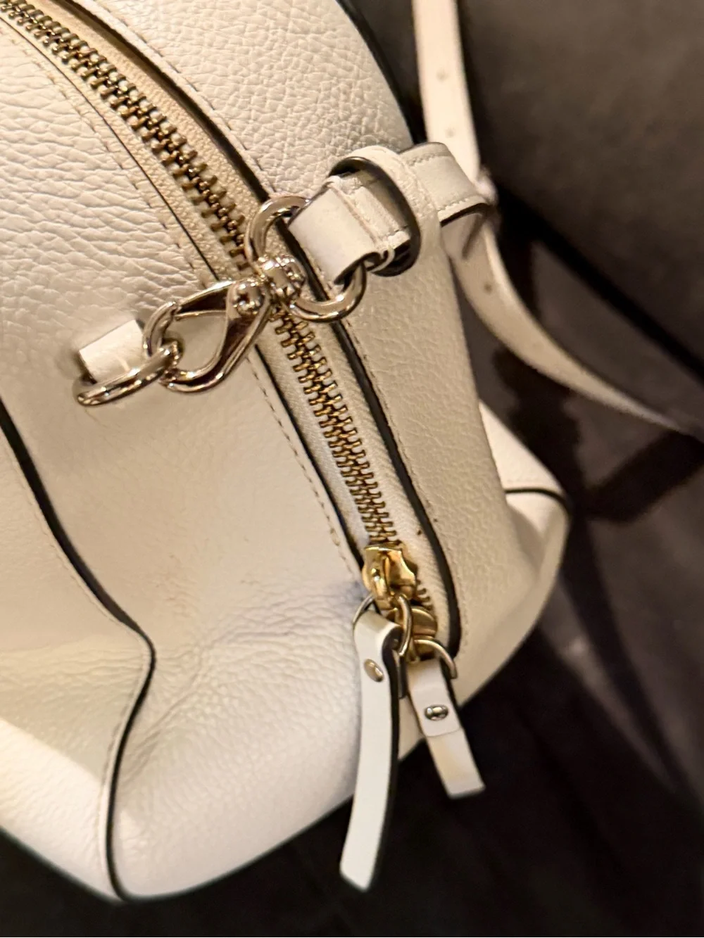 Kate Spade Atwood Place Bayley Cream Pebbled Leather Dome Satchel with Tassel